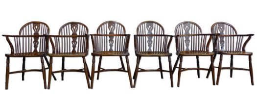 A set of six 19th Century elm and burr yew Windsor chairs, East Midlands region