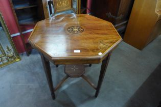An Edward VII marquetry inlaid rosewood octagonal centre table