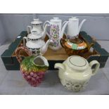 A collection of six tea and coffee pots including Hornsea, Rudyard, Gibsons, etc. and a vase**PLEASE