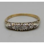 An 18ct gold, five stone diamond ring, 2.7g, P