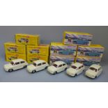 Five Atlas Editions Dinky Toys Fiat 600D and five Morris Mini Traveller, all boxed