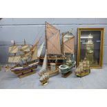 A box of model boats and a Ken Broadbent Big Ben clock collage **PLEASE NOTE THIS LOT IS NOT