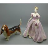 A Beswick Bassett Hound and a Coalport figure, The Fairytale Begins