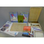 Railwayania: a tray of railway ephemera including holiday guides, official forms, postcards, etc.