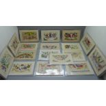 A collection of seventeen silk greetings postcards, WWI period