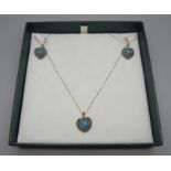 A silver, turquoise blue and marcasite jewellery suite