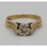 A 9ct gold and diamond solitaire ring, 2.4g, N