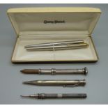 A Sampson Mordan & Co. propelling pencil, two other pencils and two Parker pens