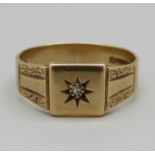 A 9ct gold and diamond signet ring, Chester 1954, 4.6g, Z+1