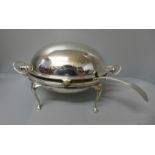 A James Dixon & Son, Sheffield silver plated revolving top breakfast dish and ladle