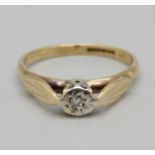 A 9ct gold and diamond ring, 1.5g, J