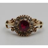 A Victorian 9ct gold, red and white paste stone set cluster ring, Chester 1897, 1.7g, J