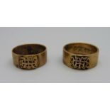 Two vintage rings or bands, one engraved Fortitude and both with applied monograms