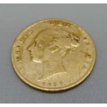 A Victorian 1858 half sovereign with shield back
