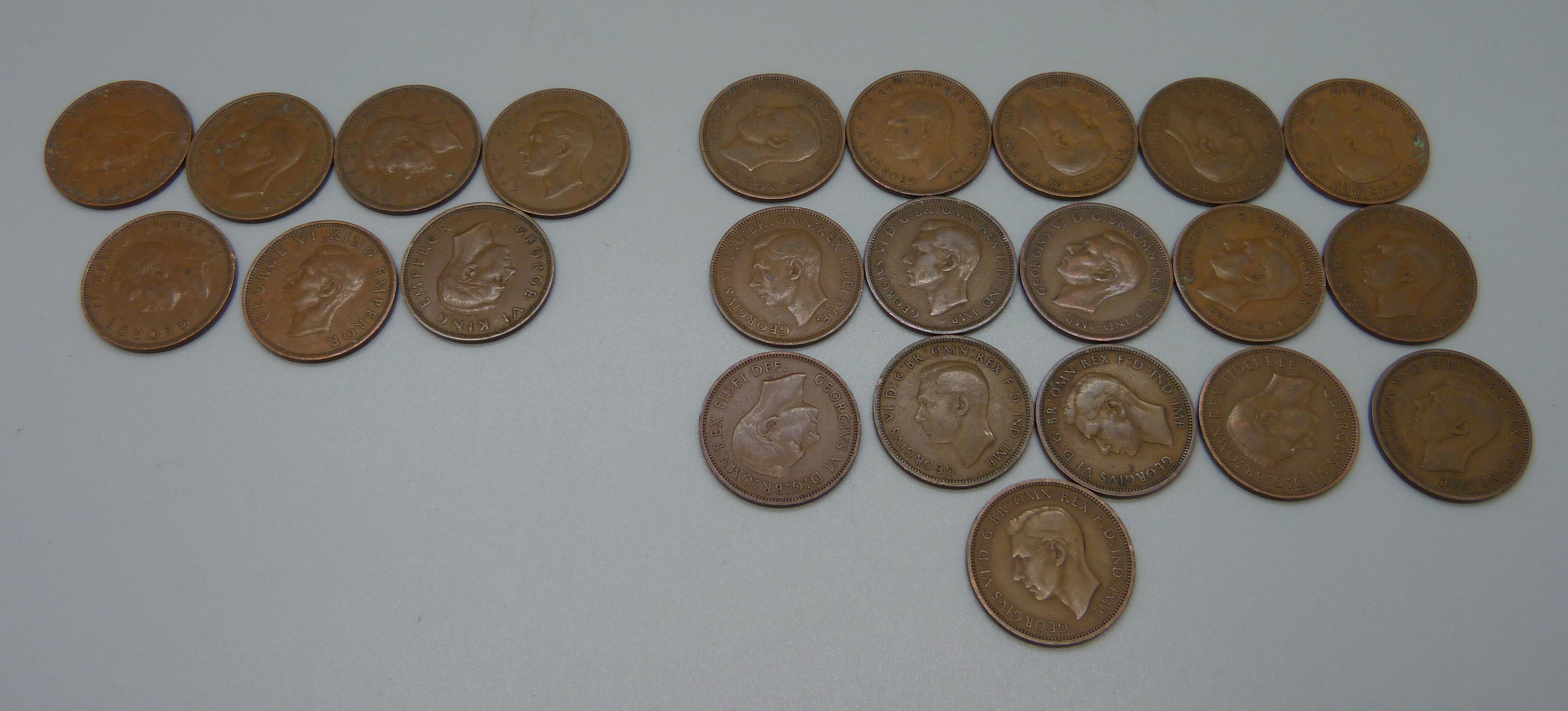 A collection of George VI New Zealand half pennies, 2x 1941, '44, '45, '46, '51 and '52, and King