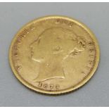 A Victorian 1872 half sovereign with shield back, die number 195