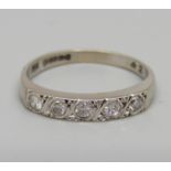 A 9ct white gold, five stone diamond ring, 1.6g, J