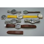 A collection of wristwatches including Citizen automatic
