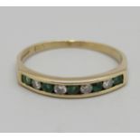 A 9ct gold, emerald and diamond ring, 1.3g, N