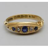 An 18ct gold, sapphire and diamond ring, Chester 1900, 2.5g, J