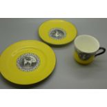 A Shelley Vincent trio of cup, saucer and side plate, serial number 11350/31, side plate a/f (crack)