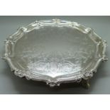 A Victorian silver tray, London 1875, Roberts & Belk, 1017g, 30cm