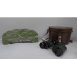 A WWII soldiers picture stand and a pair of Solus 8x30 binoculars