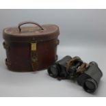 A pair of Heath and Co. binoculars, WWI era with J.B. Brooks & Co. leather case