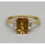 A silver gilt, marialite and white zircon ring, P