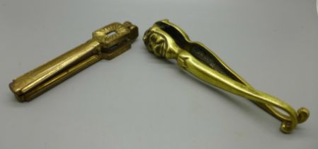 Two pairs of brass nutcrackers
