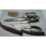 Five daggers/knives, one small one marked William Rodgers