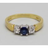 An 18ct gold, diamond and sapphire ring, 3.8g, O+