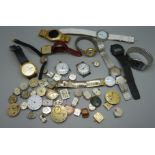 Assorted wristwatches, movements and parts