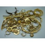 Gold tone jewellery, watch bracelets and cases, etc., a/f