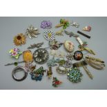 A collection of costume brooches