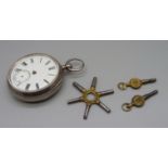 A silver pocket watch, the movement marked Mansell, Lincoln, the case hallmarked Chester 1885,