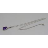 A 9ct white gold chain, 0.8g, with amethyst set pendant