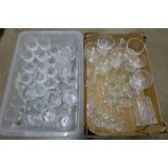 Two boxes of mixed crystal and glass, including brandy glasses, whisky tumblers, wine glasses,