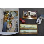 A Burago Mercedes-Benz SSK 1928, two framed watercolours, alcohol miniatures, etc.