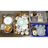 Four boxes of assorted decorative china, including Coalport, Royal Crown Derby, Wedgwood