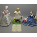 Three Royal Doulton figures, Elyse, Diana and Age of Innocence Feeding Time, all boxed