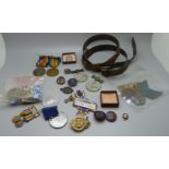 A pair of WWI medals to 38862 1.A.M. J E Kingsmill R.A.F., dog tags and enamel and other badges,