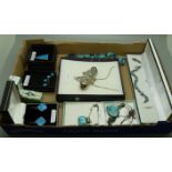 A collection of silver and stone set jewellery including turquoise