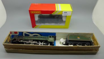 A Mainline 00 gauge locomotive and tender, and a Hornby R2882 S&DJR class 3F locomotive