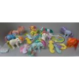 Ten original My Little Pony Toys including Blue Belle, Bow tie Confetti, Cherries Jubilee with