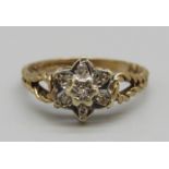 A 9ct gold cluster ring set with white stones, 2g, L