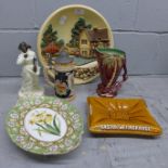 A figure, a/f, a stein, a plaque, a Beswick vase and a hand painted dish **PLEASE NOTE THIS LOT IS