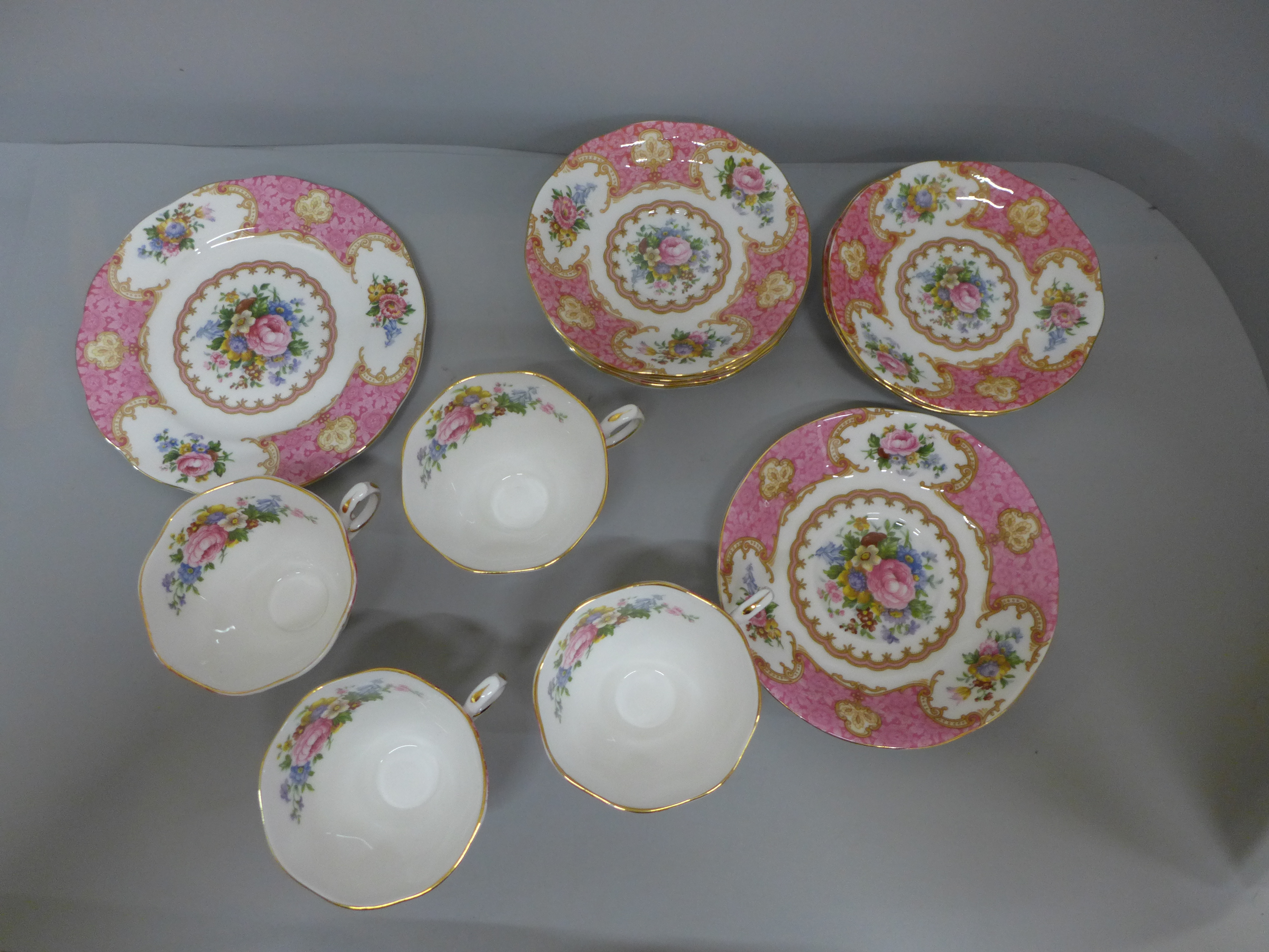 Four Royal Albert 'Lady Carlysle' tea cups, eight saucers, a tea plate and one larger saucer - Image 2 of 3