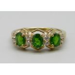 A silver gilt chrome diopside and white zircon ring, Q