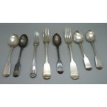 19th Century silver flatware, 247g